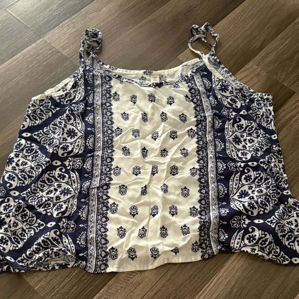 Mudd Navy and White Boho Print Spaghetti Strap Tank